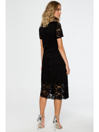 M405 Lace crop top midi dress - black