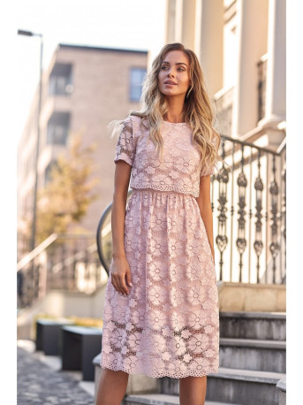 M405 Lace crop top midi dress - pink