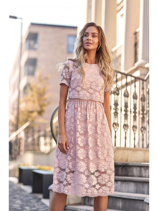 M405 Lace crop top midi dress - pink