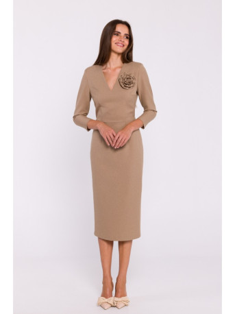 S372 Flower pencil dress - beige