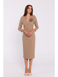 S372 Flower pencil dress - beige