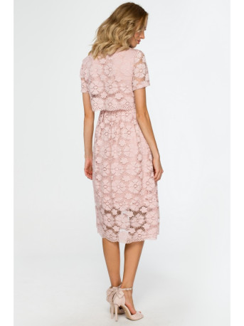 M405 Lace crop top midi dress - pink