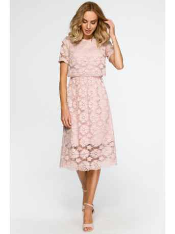 M405 Lace crop top midi dress - pink