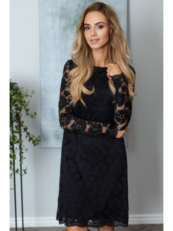 M406 Lacy a-line dress with long sleeves - black