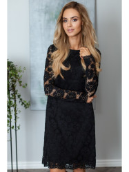 M406 Lacy a-line dress with long sleeves - black