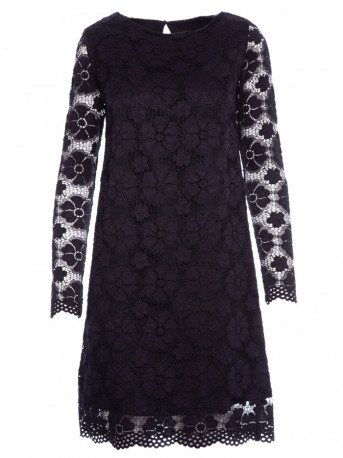 M406 Lacy a-line dress with long sleeves - black