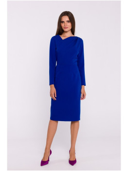 S376 Asymmetrical neckline pencil dress - royal blue