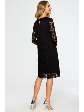 M406 Lacy a-line dress with long sleeves - black