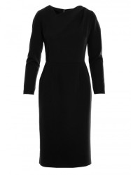 S376 Asymmetrical neckline pencil dress - black