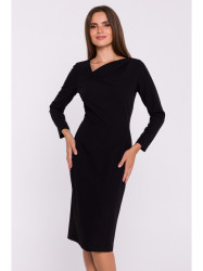 S376 Asymmetrical neckline pencil dress - black