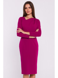 S376 Asymmetrical neckline pencil dress - plum
