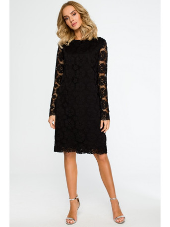M406 Lacy a-line dress with long sleeves - black