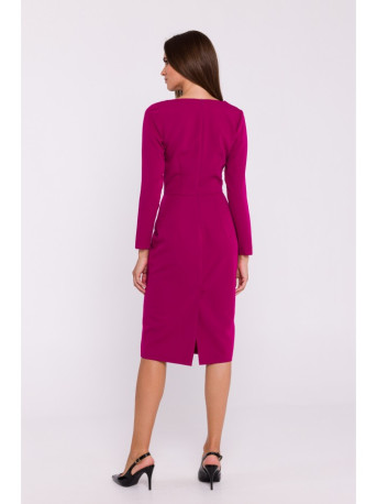 S376 Asymmetrical neckline pencil dress - plum