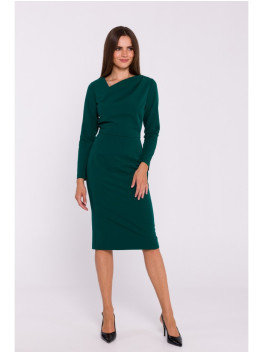 S376 Asymmetrical neckline pencil dress - green