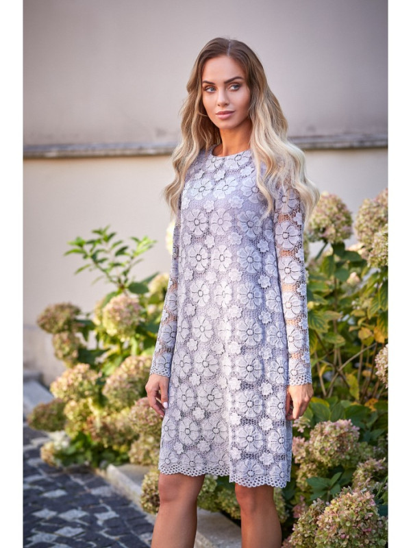 M406 Lacy a-line dress with long sleeves - grey