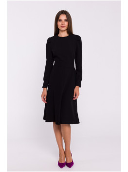 S378 Flared dress with belt - black