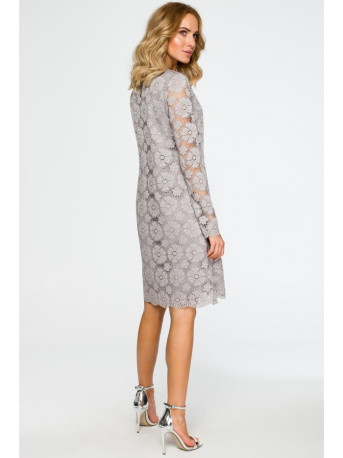 M406 Lacy a-line dress with long sleeves - grey
