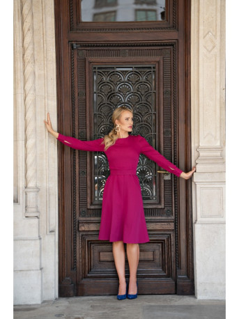 S378 Flared dress with belt - plum