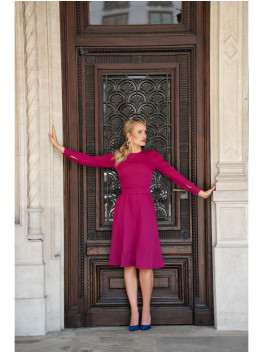 S378 Flared dress with belt - plum