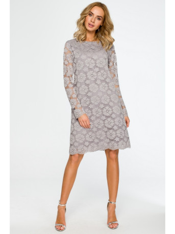 M406 Lacy a-line dress with long sleeves - grey
