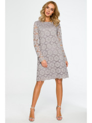 M406 Lacy a-line dress with long sleeves - grey