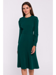 S378 Flared dress with belt - green