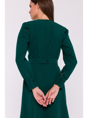 S378 Flared dress with belt - green