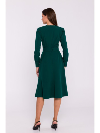 S378 Flared dress with belt - green