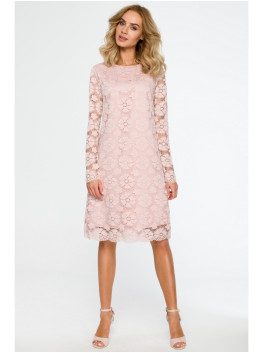 M406 Lacy a-line dress with long sleeves - pink