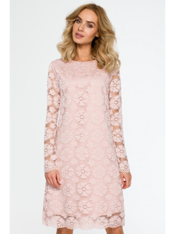M406 Lacy a-line dress with long sleeves - pink