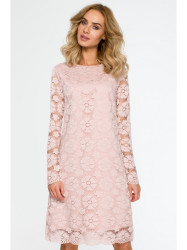 M406 Lacy a-line dress with long sleeves - pink