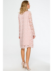 M406 Lacy a-line dress with long sleeves - pink