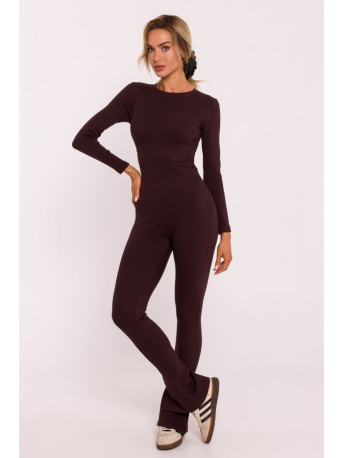 M816 Ribbed leggings with split leg design - brown