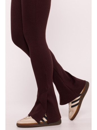 M816 Ribbed leggings with split leg design - brown