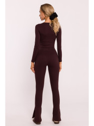 M816 Ribbed leggings with split leg design - brown
