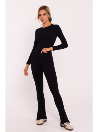 M816 Ribbed leggings with split leg design - black