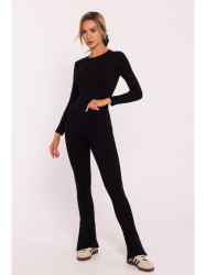 M816 Ribbed leggings with split leg design - black