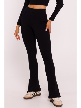 M816 Ribbed leggings with split leg design - black