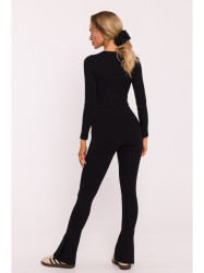 M816 Ribbed leggings with split leg design - black