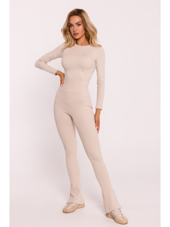 M816 Ribbed leggings with split leg design - sandy