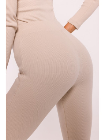 M816 Ribbed leggings with split leg design - sandy