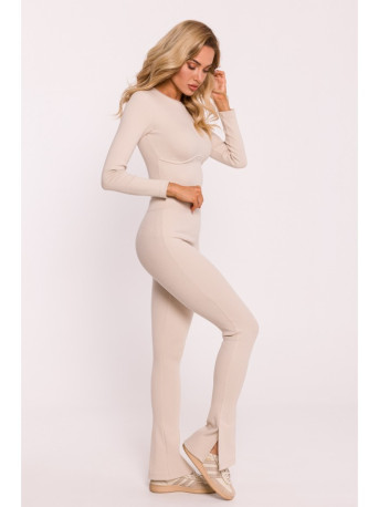 M816 Ribbed leggings with split leg design - sandy