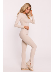 M816 Ribbed leggings with split leg design - sandy
