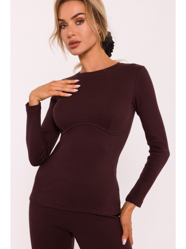 M817 Ribbed long-sleeved corset top - brown