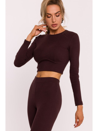 M817 Ribbed long-sleeved corset top - brown