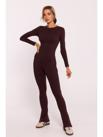 M817 Ribbed long-sleeved corset top - brown