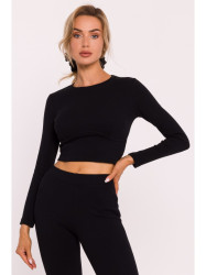 M817 Juostuotas korsetinis marškinėlis ilgomis rankovėmis - juodas