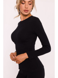 M817 Ribbed long-sleeved corset top - black