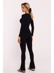 M817 Juostuotas korsetinis marškinėlis ilgomis rankovėmis - juodas