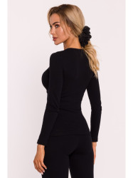 M817 Juostuotas korsetinis marškinėlis ilgomis rankovėmis - juodas